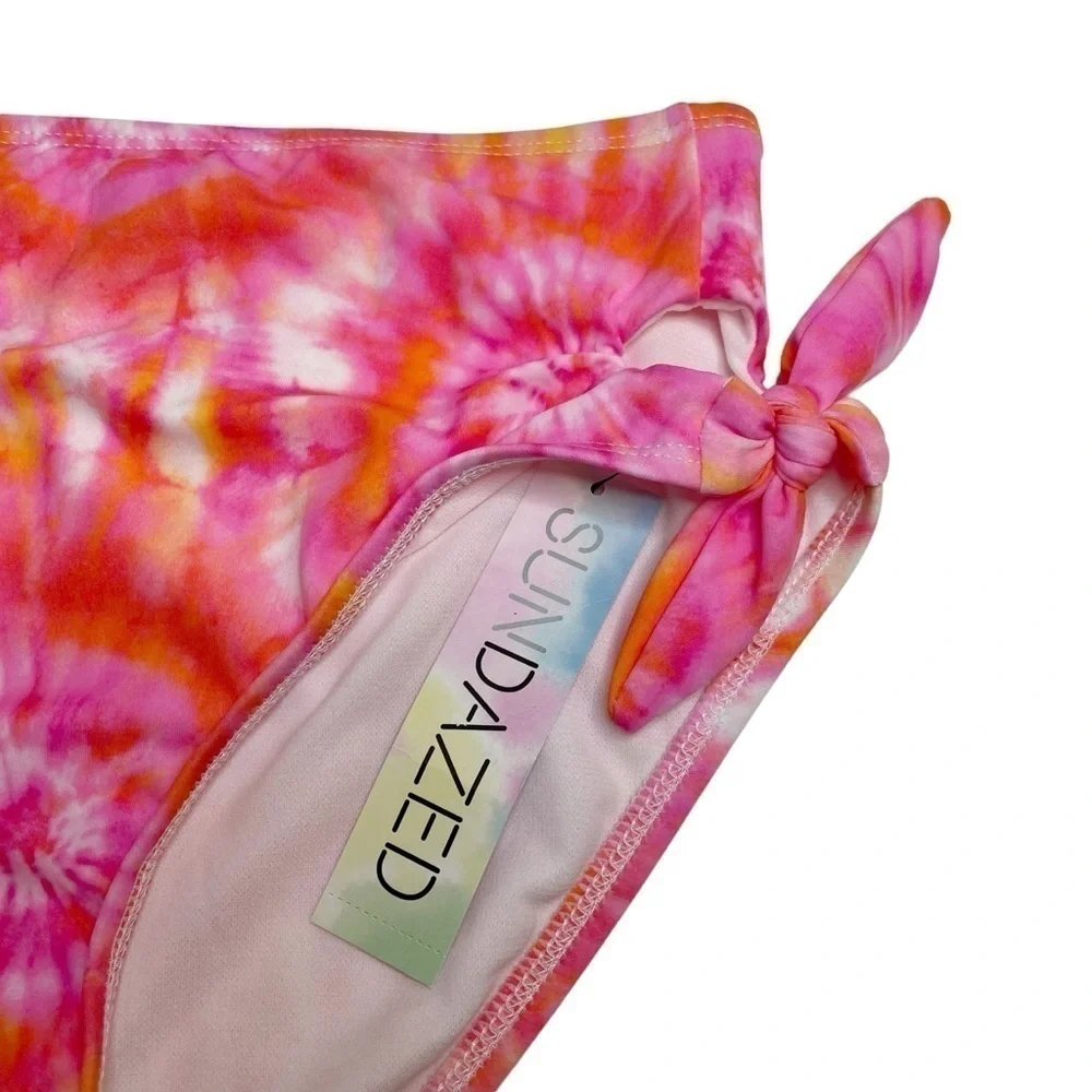 Sundazed Tatum Tie Dye Side Tie High Waist Bikini Bottoms Small New Pink Orange